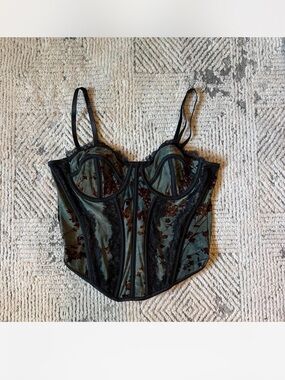 Euro beautiful green corset with brown velvet flower detail